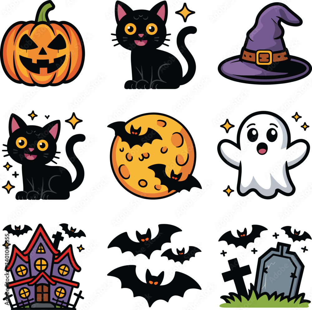 Flat Halloween element collection vector illustration isolated On Transparent Background Flat Halloween element collection vector illustration isolated On Transparent Background
