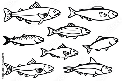 Set of vintage cartoon fish with mustache vector illustration