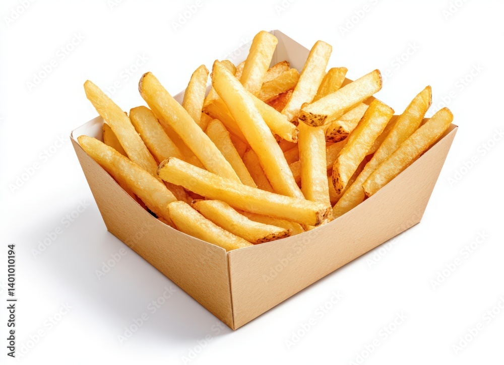 french fries in a paper box isolated on white background french fries in a paper box isolated on white background