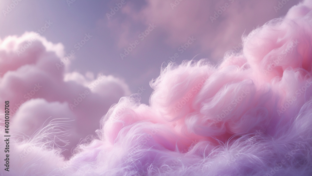 Fototapeta premium A dreamy pink cotton candy sky, a whimsical landscape of fluffy clouds in soft pastel hues.