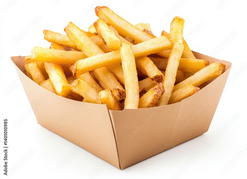 french fries in a paper box isolated on white background french fries in a paper box isolated on white background