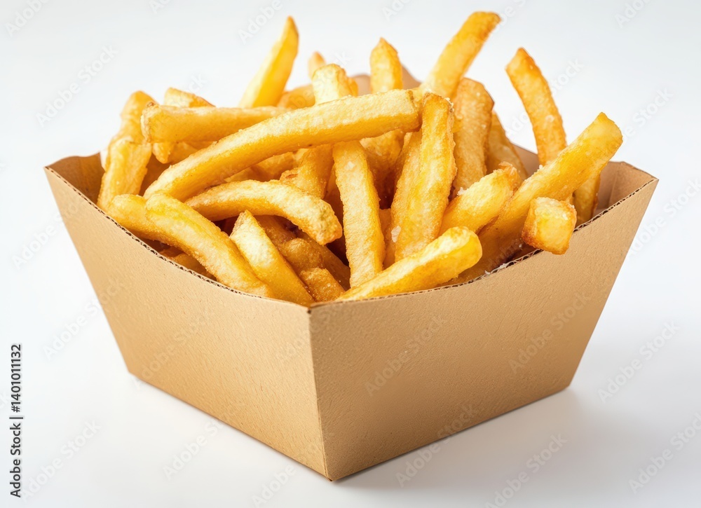 french fries in a paper box isolated on white background french fries in a paper box isolated on white background