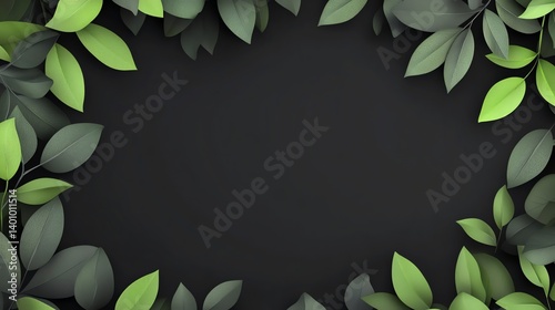 Green Leaves Frame, Dark Background