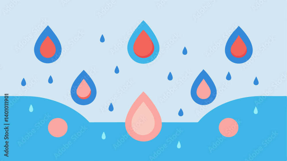 Naklejka premium Hydration Boost An artistic representation of skin cells absorbing hydration posttreatment with droplets symbolizing the hydration effects from exosomes.