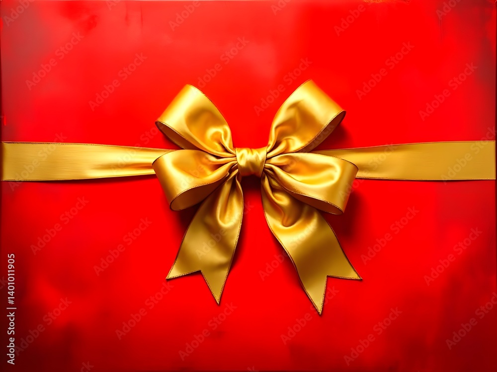 A gold ribbon with a bow on a red background. A gold ribbon with a bow on a red background.