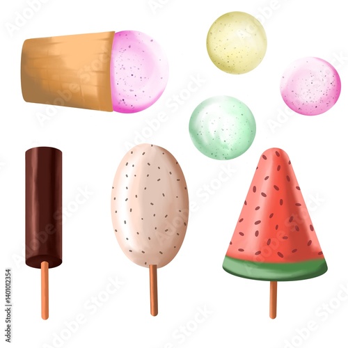 Ice cream seamless pattern. Summer background.