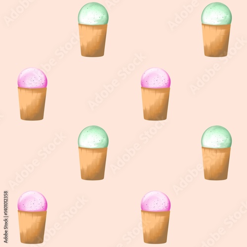 Ice cream seamless pattern. Summer background.