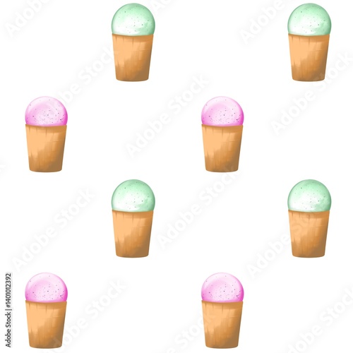 Ice cream seamless pattern. Summer background.
