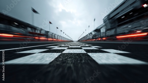 Racing to the Finish Line Checkered Flag Racing Track Focus