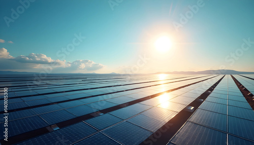 Solar Farm at Sunrise: Harnessing Clean Energy from the Morning Sun