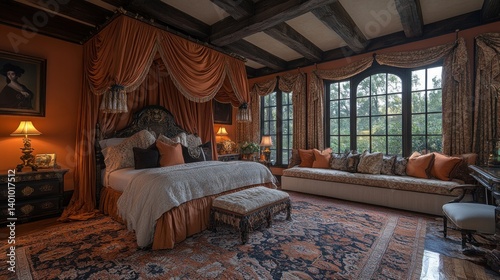 Luxurious Master Bedroom with Canopy Bed and Large Windows