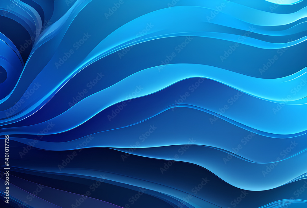 Fototapeta premium Stylized abstract art with flowing blue wave patterns on a soft blue background, modern flat design 