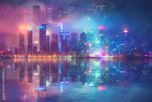 Reflective skyscrapers  business office buildings
