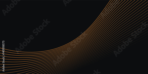 Elegant black and gold ribbons overlaid on a dark background decorated with glitter and bokeh. Modern premium style abstract scene design. Vector illustration. art simple