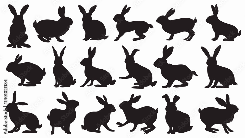 Fototapeta premium Bunnies silhouette vector set