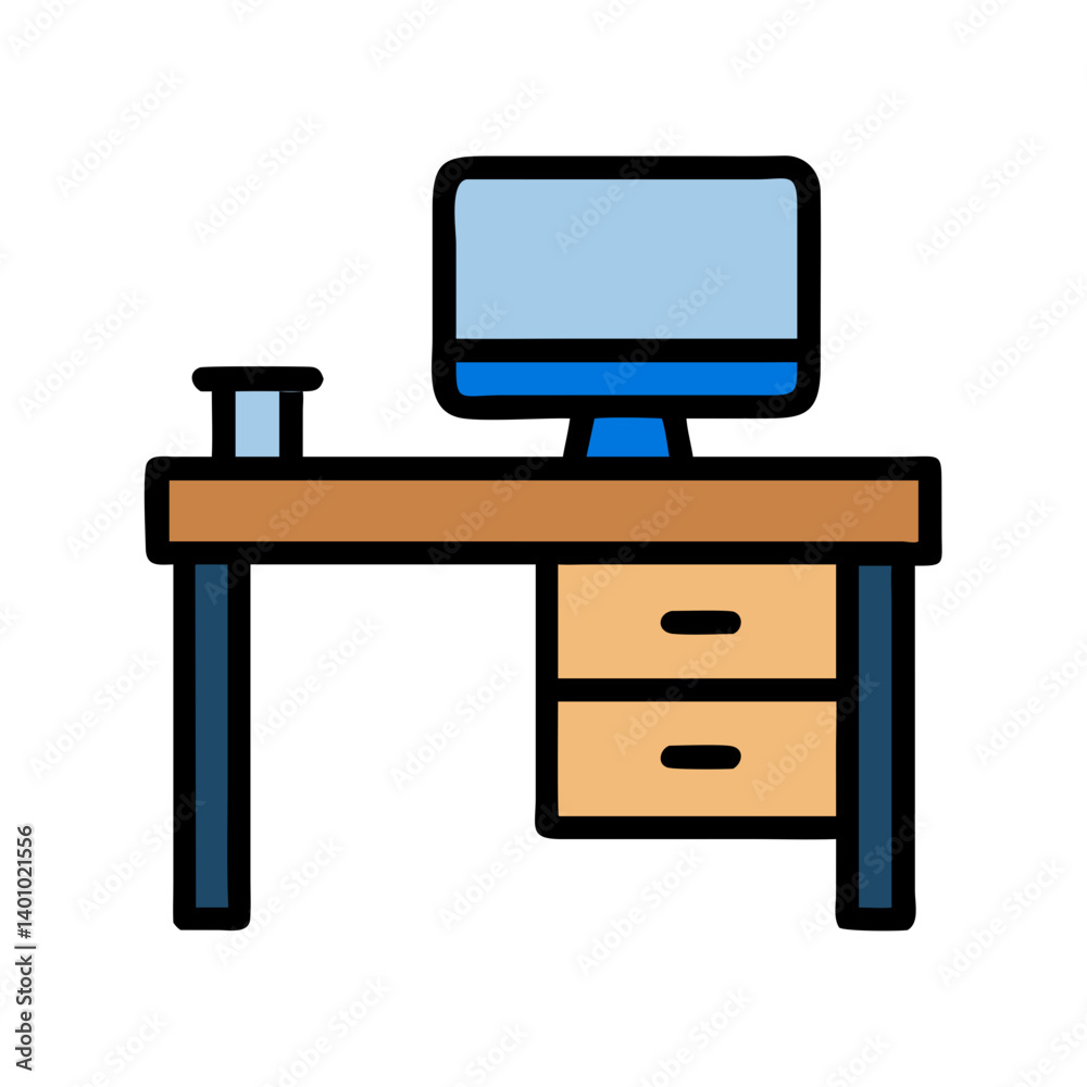 Office Desk with Computer Monitor Icon Design Office Desk with Computer Monitor Icon Design