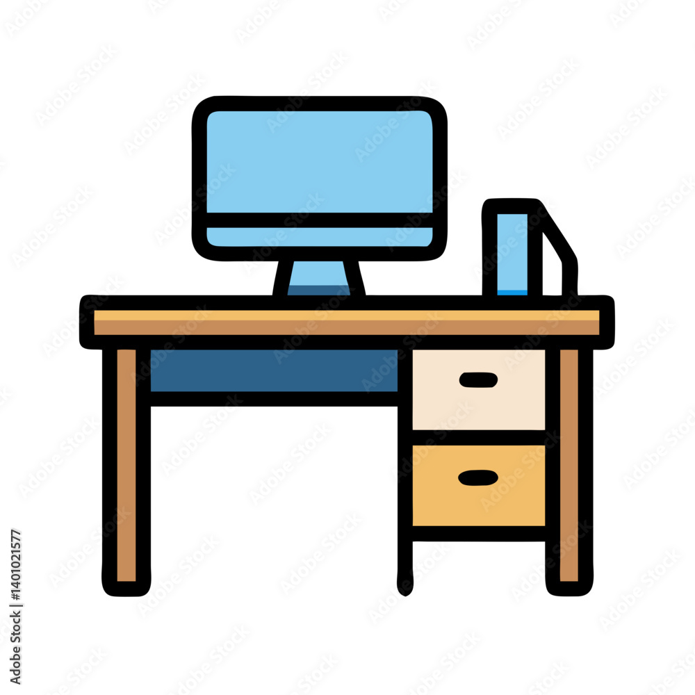 Office Desk with Computer Monitor Icon Design Office Desk with Computer Monitor Icon Design