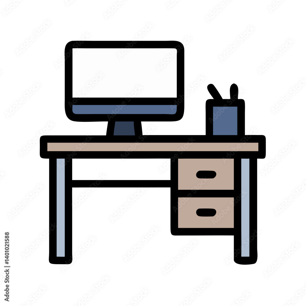 Office Desk with Computer Monitor Icon Design Office Desk with Computer Monitor Icon Design