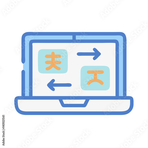 Laptop Showing Language Translation Symbols Icon Design