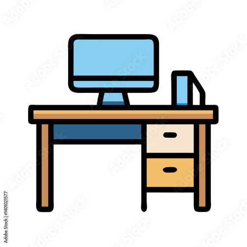 Office Desk with Computer Monitor Icon Design