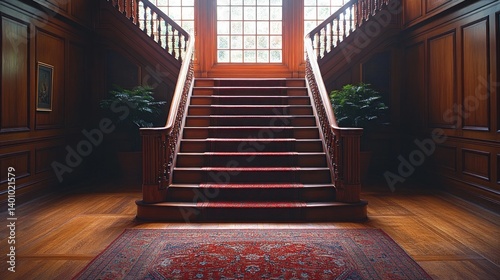 Grand Wooden Staircase in a Luxurious Mansion