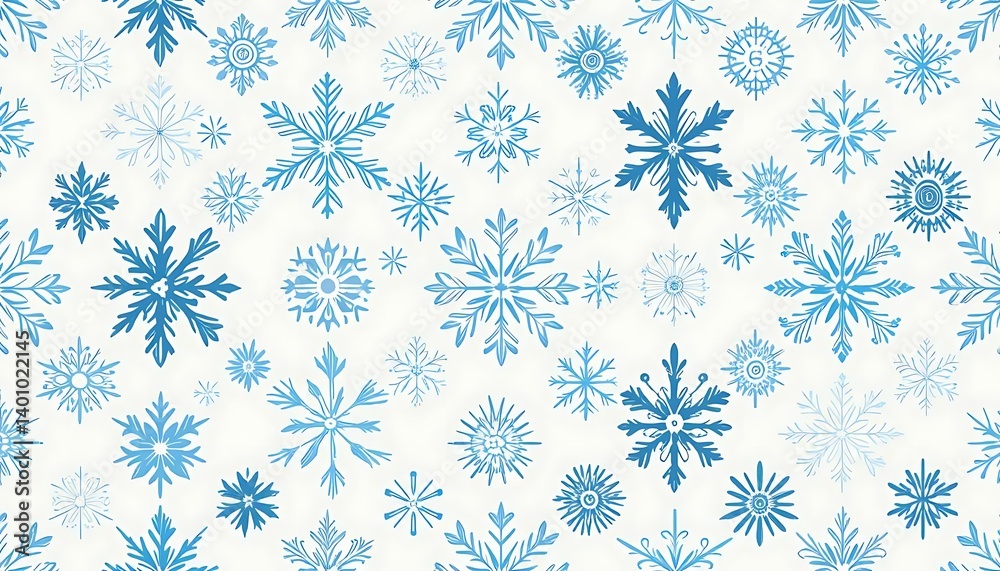 Seamless Winter Snowflake Pattern in Blue and White
A frosty and festive seamless pattern of various snowflake designs in blue on white. Perfect for winter packaging, holiday products, and Seamless Winter Snowflake Pattern in Blue and White
A frosty and festive seamless pattern of various snowflake designs in blue on white. Perfect for winter packaging, holiday products, and