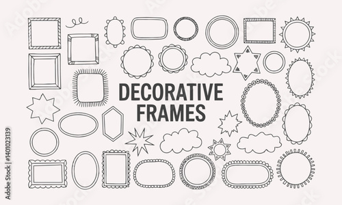 Modern vector collection of hand-drawn decorative frames and design elements, easily editable.