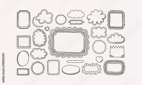 Modern vector collection of hand-drawn decorative frames and design elements, easily editable.