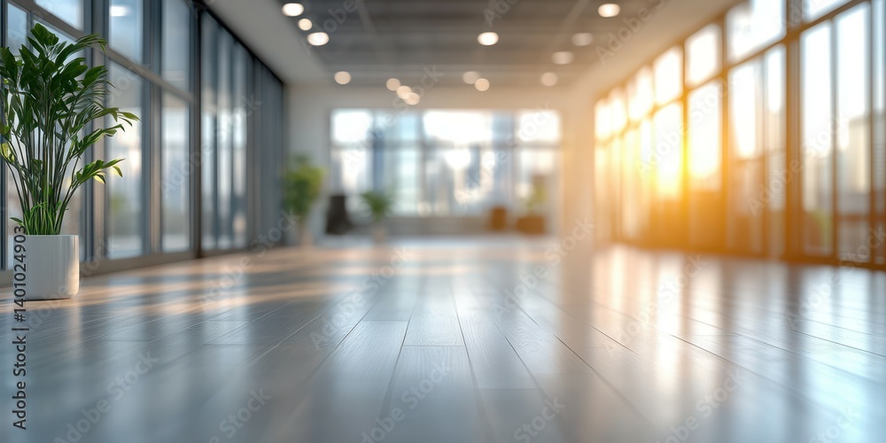 Bright light shining into a modern office lobby with glass windows during the daytime