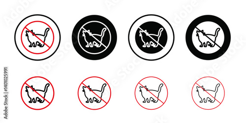 No cats allowed icon Vector flat thin line illustration