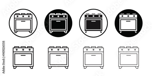 Oven icon Vector flat thin line illustration