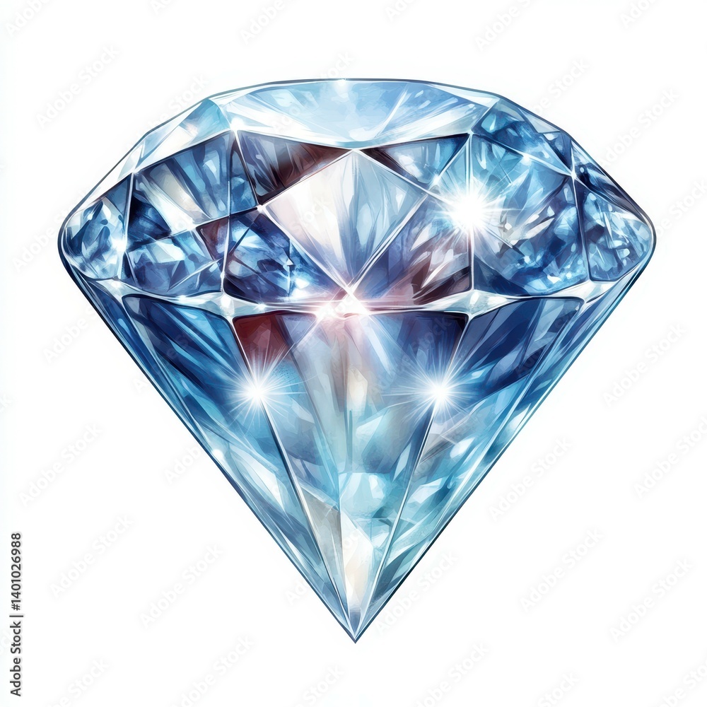 Sparkling blue diamond in a brilliant cut displayed against a white background showcasing its stunning clarity and shine Sparkling blue diamond in a brilliant cut displayed against a white background showcasing its stunning clarity and shine