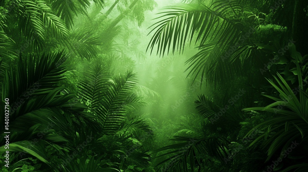 Lush, dense jungle foliage. Misty, green rainforest Lush, dense jungle foliage. Misty, green rainforest
