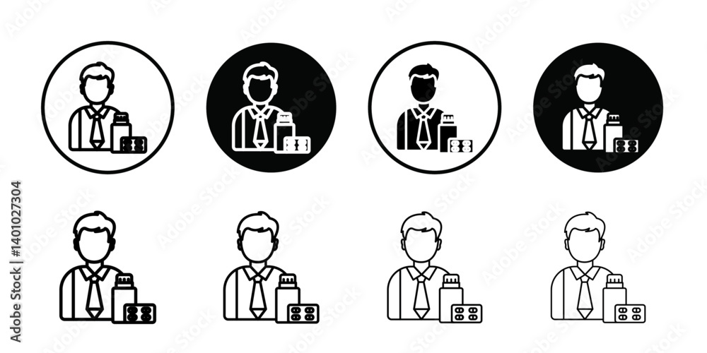 Pharmacist icon Vector flat thin line illustration Pharmacist icon Vector flat thin line illustration
