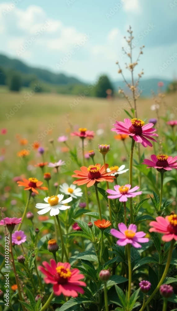 Blooming wildflowers in a field, garden, wildflowers Blooming wildflowers in a field, garden, wildflowers