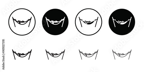 Person relaxing on hammock icon Vector flat thin line illustration