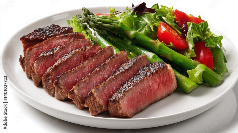 Grilled Beef Steak with Fresh Vegetables on White Plate Grilled Beef Steak with Fresh Vegetables on White Plate