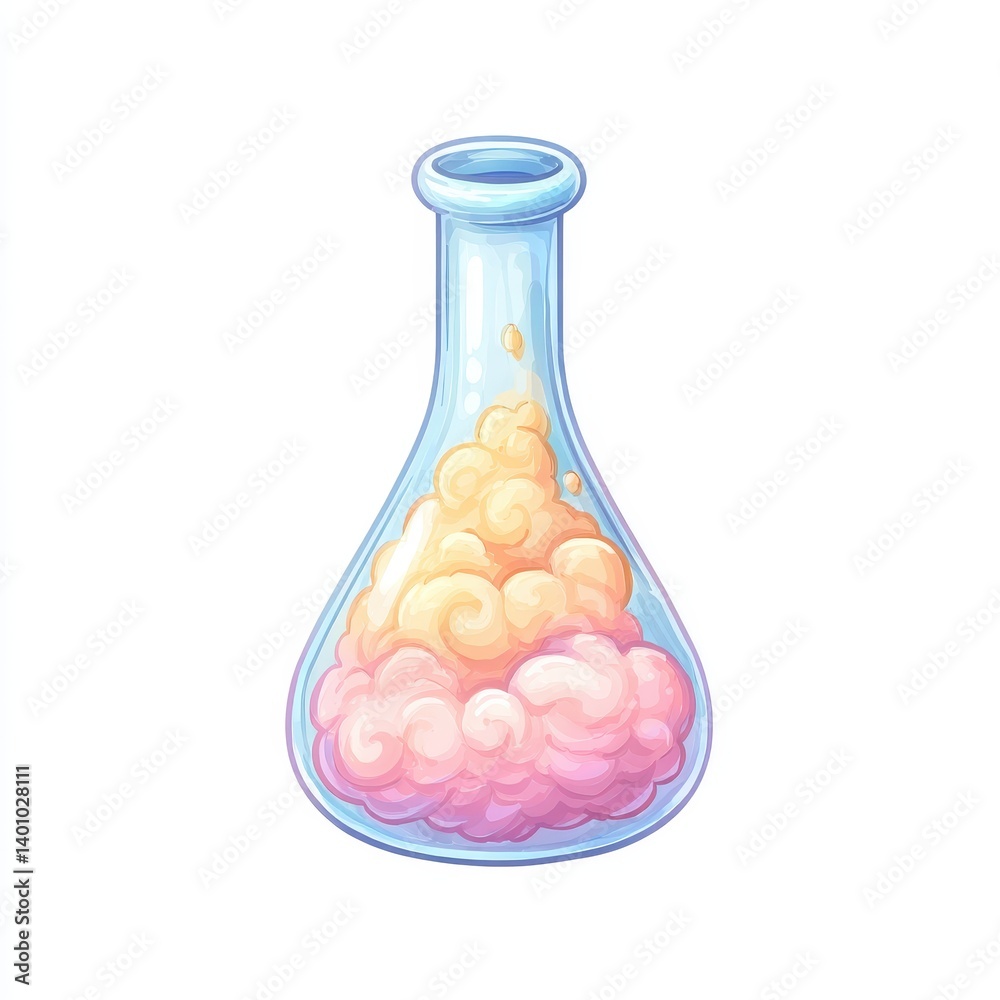 Pastel Pink and Yellow Clouds in a Glass Flask Pixel Art Illustration