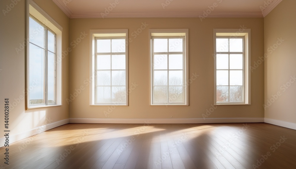 a minimalist empty room with a beige wall four rectangular windows and a polished floor bathed in natural light from the windows exudes a sense of calm and tranquility a minimalist empty room with a beige wall four rectangular windows and a polished floor bathed in natural light from the windows exudes a sense of calm and tranquility