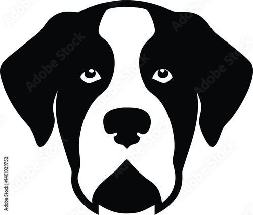 Elegant St. Bernard Dog Head, White and Black, Clean Minimalist Design, Isolated