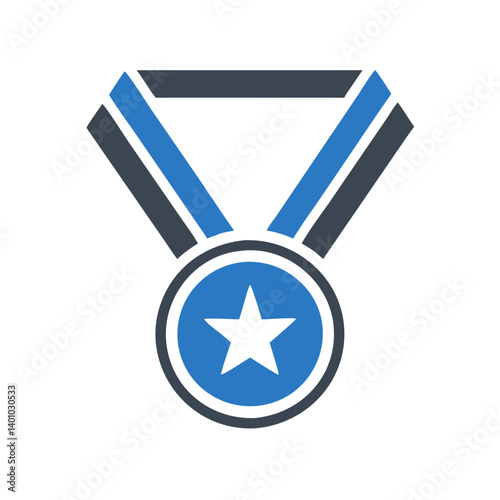 Medal icon in flat design for award concept, blue and gray colors 