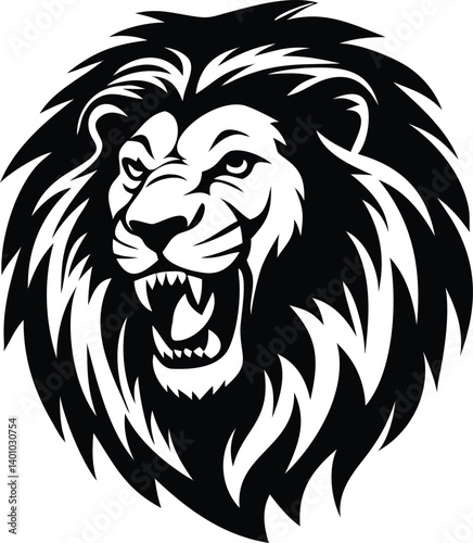 Fierce Lion Head with Sharp Teeth Roaring on Transparent Background