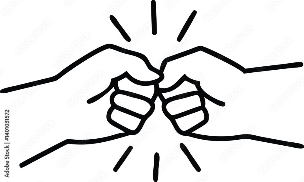 Fototapeta premium Fist Bump Gesture in Black Outline with Rays on Transparent Background Design