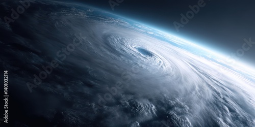 Dramatic satellite view of a fierce tropical hurricane swirling in the night sky capturing nature's raw power