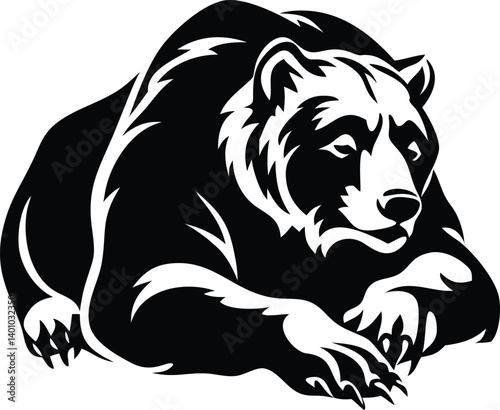 Grizzly Bear Lying Down, Black Silhouette, Animal, Wild Mammal on Transparent