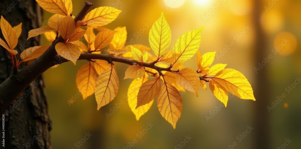Shiny yellow gold foil texture on tree branch, natural, foliage Shiny yellow gold foil texture on tree branch, natural, foliage
