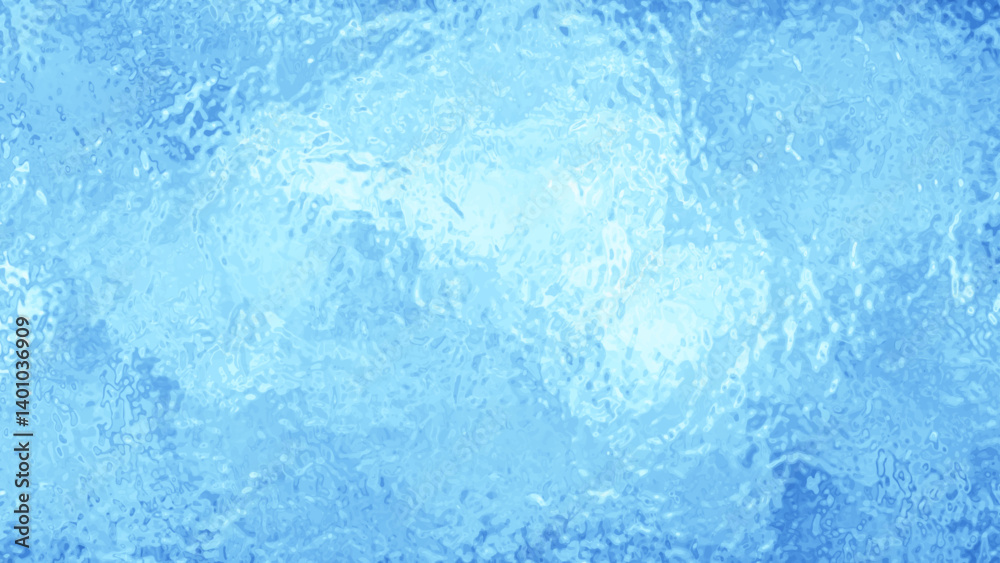 Blue winter vector art background for cover design, cards, flyer, poster, banner. Blur blue glass texture with bokeh. Hand drawn Christmas illustration. Merry Christmas! Frozen glass backdrop. Snow.