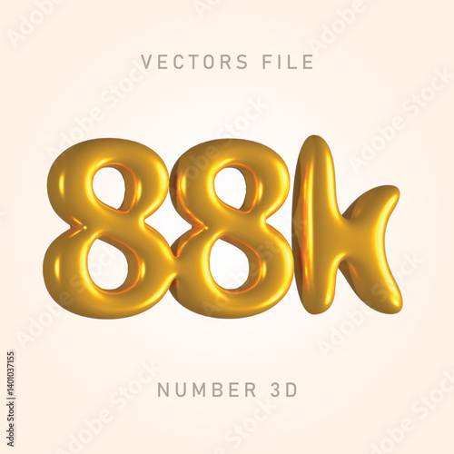 Gold balloon-style numerals 88k against a beige background.