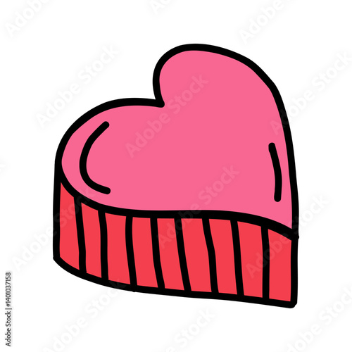 Hand drawn heart shaped chocolate with red stripes. Cute valentines heart design representing love, romance, affection. Concept of love, dating, celebrating valentines day with sweet treats. Heart