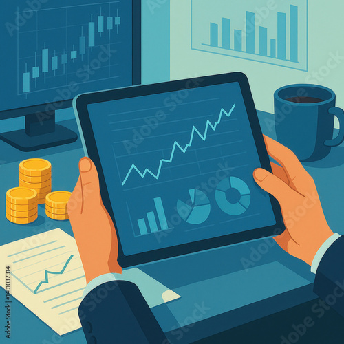 Business person analyzing data on tablet in modern office  